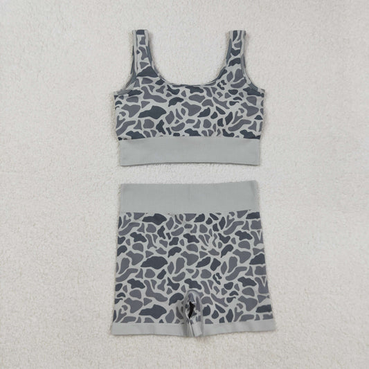 GSSO2702 adult women grey camo sleeveless shorts set