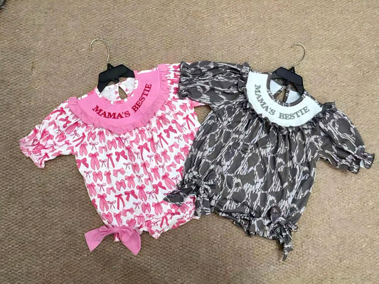Smocked Embroidery Bows/Camo Girls Romper Sibling Clothes RTS