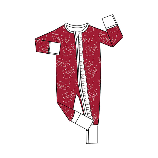 custom football team maroon long sleeve zipper girls romper