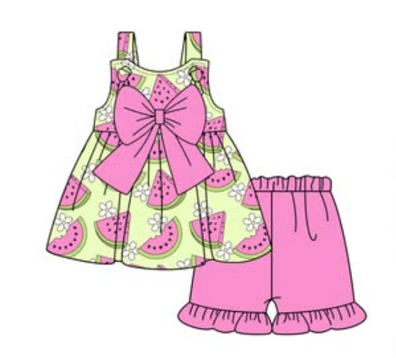 Custom Moq 3 Hot Pink Watermelon Flowers With Bow sibling clothes