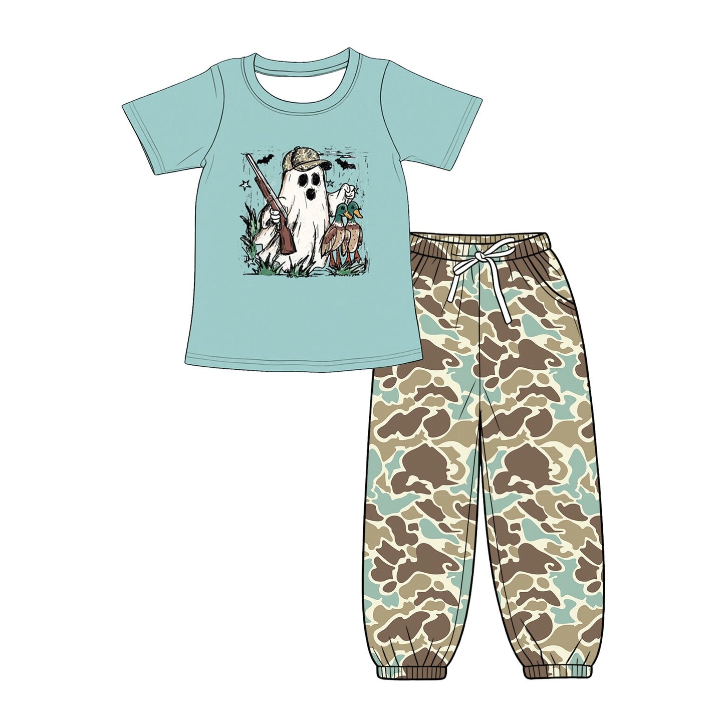 preorder BSPO0703 Halloween Spooky Short Sleeve Camo Pants Boys Set