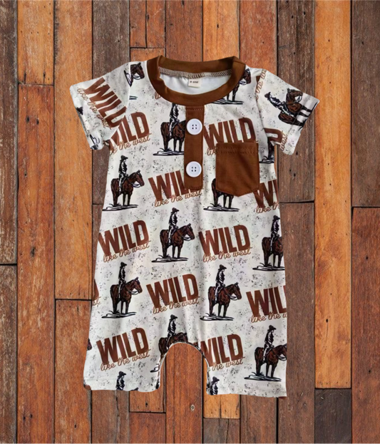 custom moq 3 Western wild rodeo pocket short sleeve boys romper