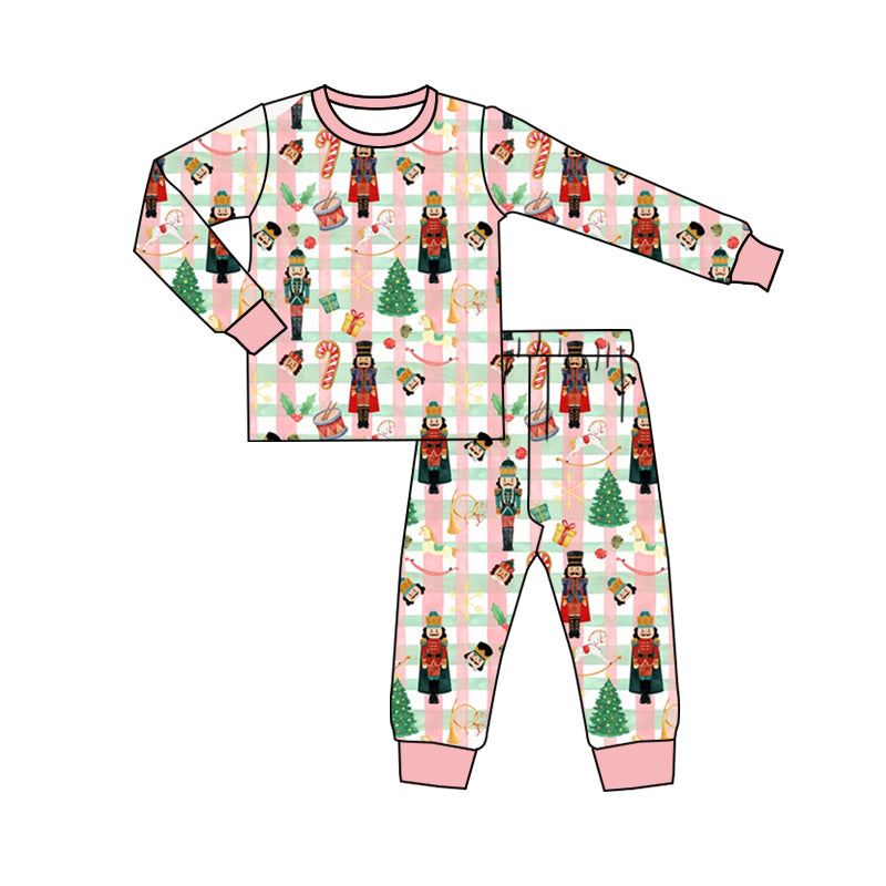 preorder GSPO0847 Christmas soldier tree pink long sleeve girls pajamas