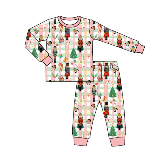 preorder GSPO0847 Christmas soldier tree pink long sleeve girls pajamas