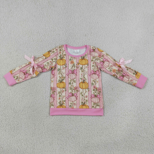 GT1659 Pumpkin Bows Long Sleeve Girls Top