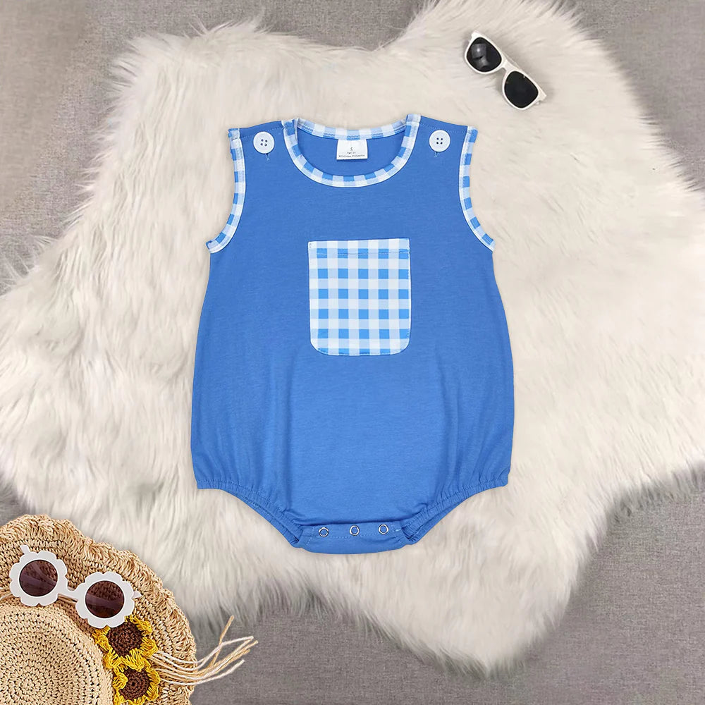 blue checkered Summer boys set/romper RTS sibling clothes