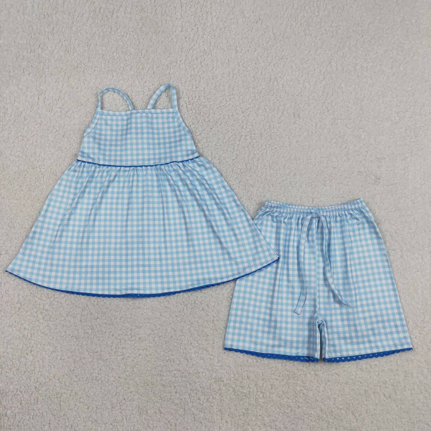 GSSO3418 Blue Checkered Summer Girls Set