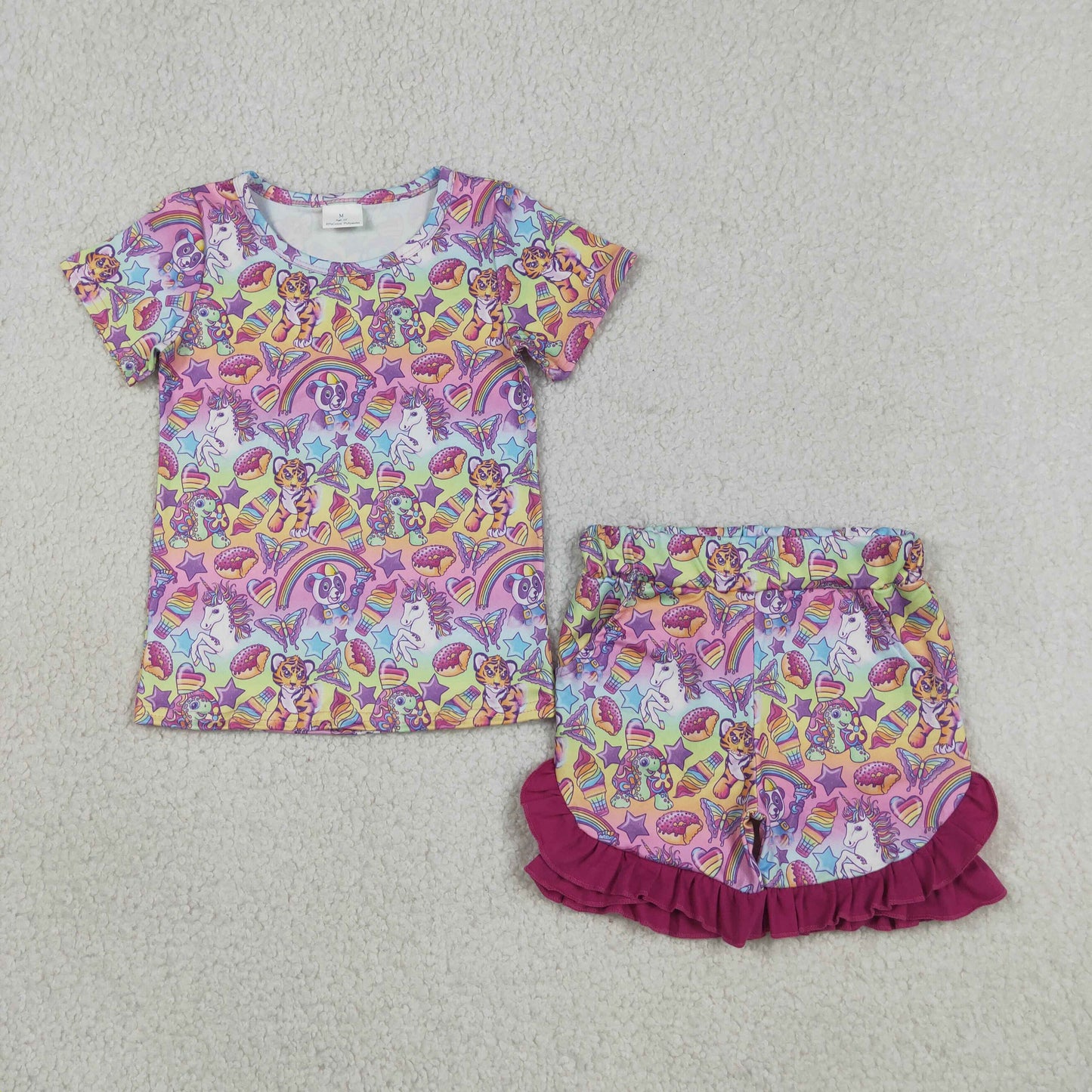 GSSO3472 Tiger Rainbow Purple Short Sleeve Shorts Girls Set