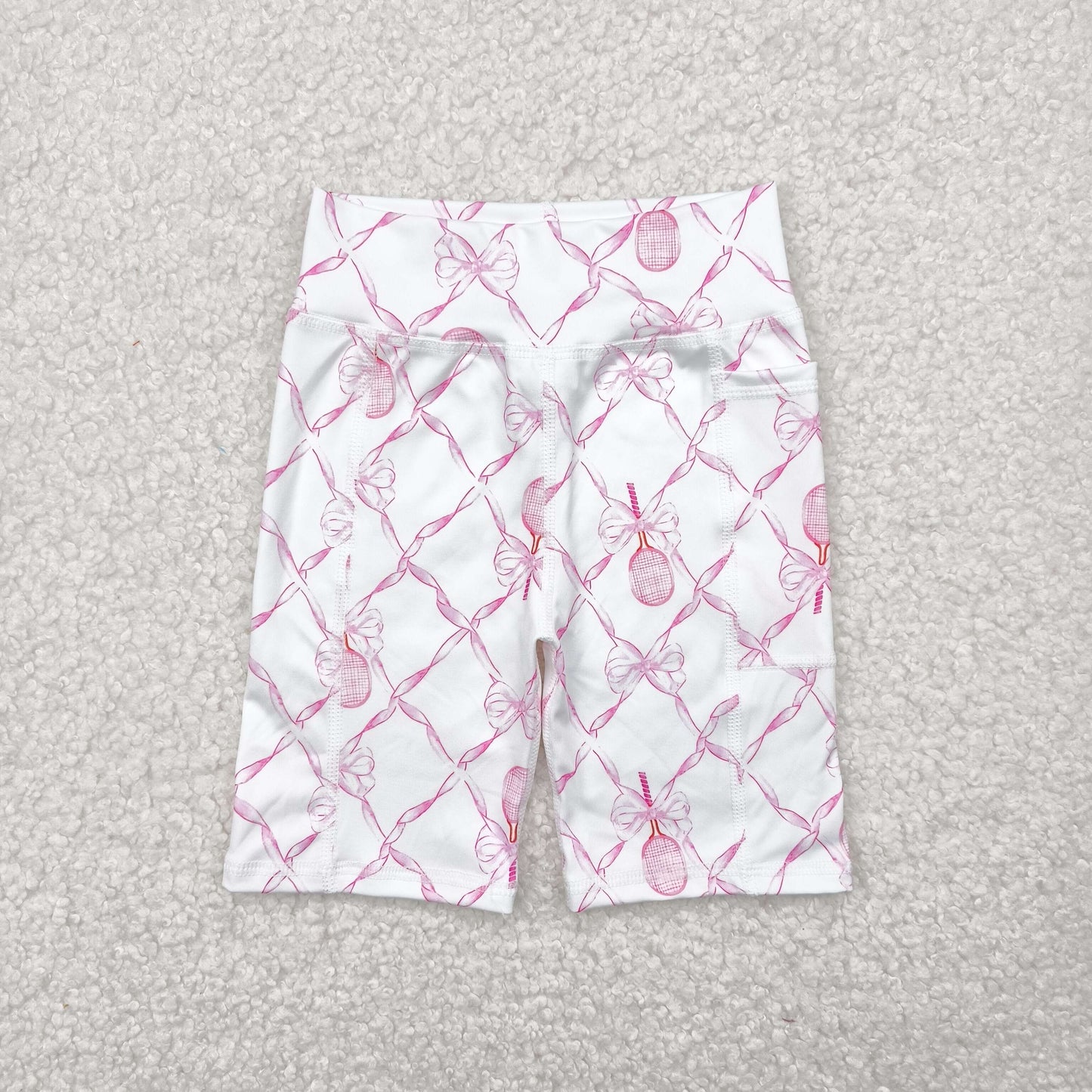 SS0397 pink bows tennis racket yoga girls shorts