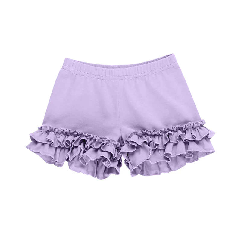 custom moq 3 milk silk purple ruffles girls shorts