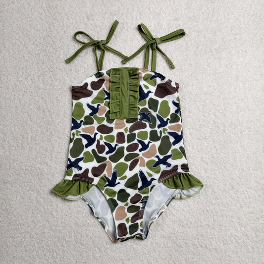 S0744 Camo Mallard Duck Girls Swimsuits