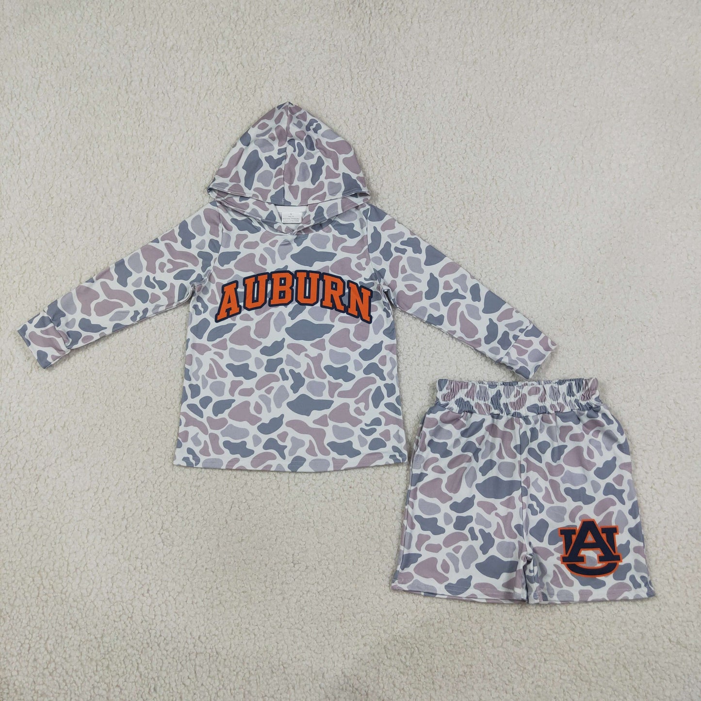 BLS0041 AUBURN Team Camo Hoodie Long Sleeve Shorts Boys Set