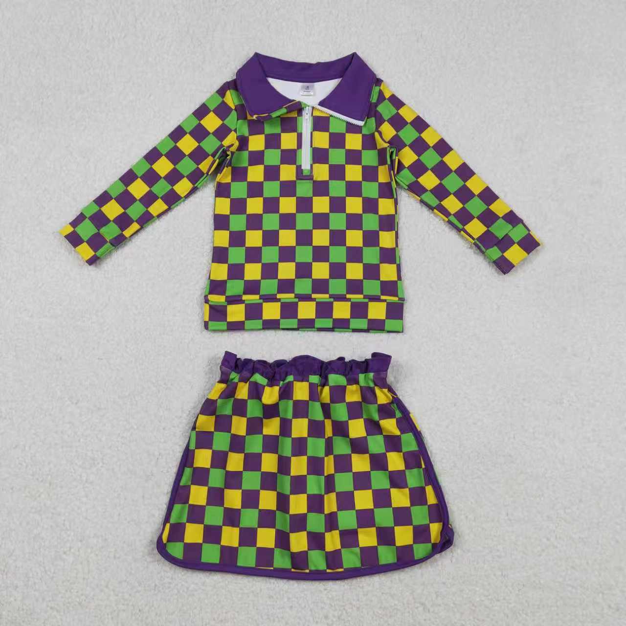 Yoga Mardi Gras Zipper Long Sleeve Skorts Girls Set Sibling Clothes