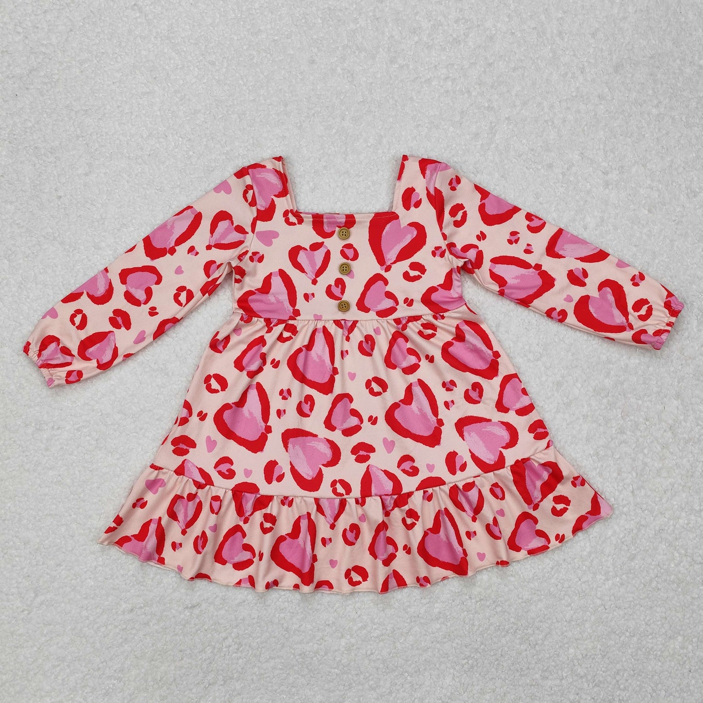 GLD0873 cute red heart pink long sleeve girls dress