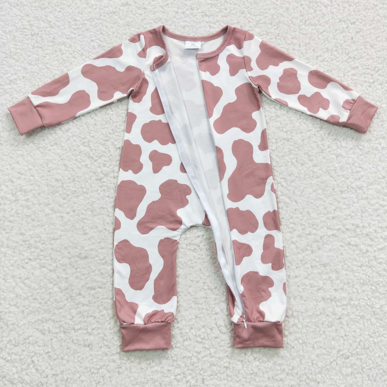 LR0333 Pink Cow Print Long Sleeves Kids Romper