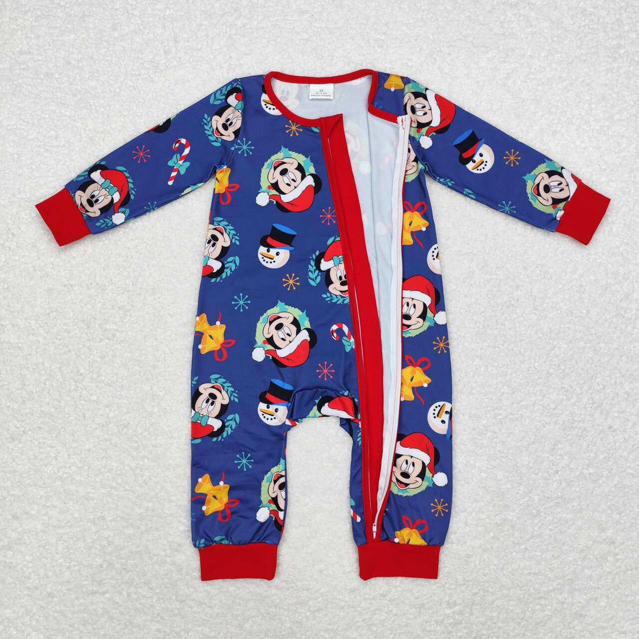 LR1417 Christmas cartoon navy blue long sleeve zipper boys romper