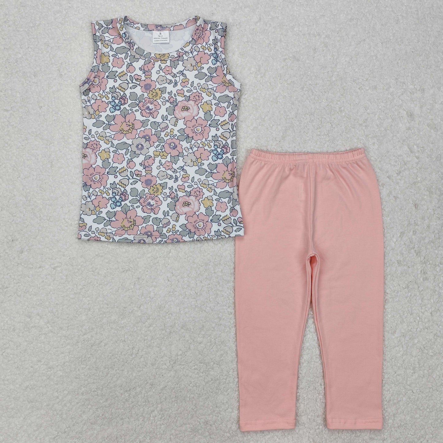 GSPO1919 Colorful Flowers Sleeveless Pink Pants Girls Set