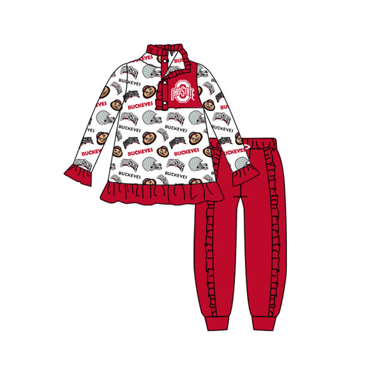 custom S 8.15 Red long sleeve pants girls set