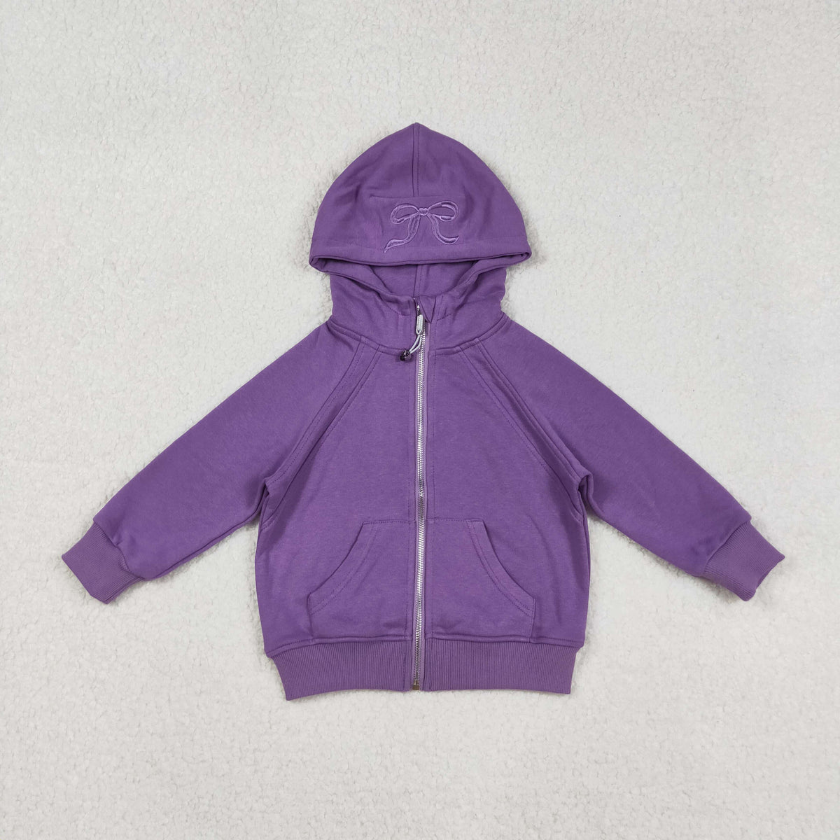 USA SHOP GT1202 embroidery bow purple long sleeve zipper pocket hoodie girls coat