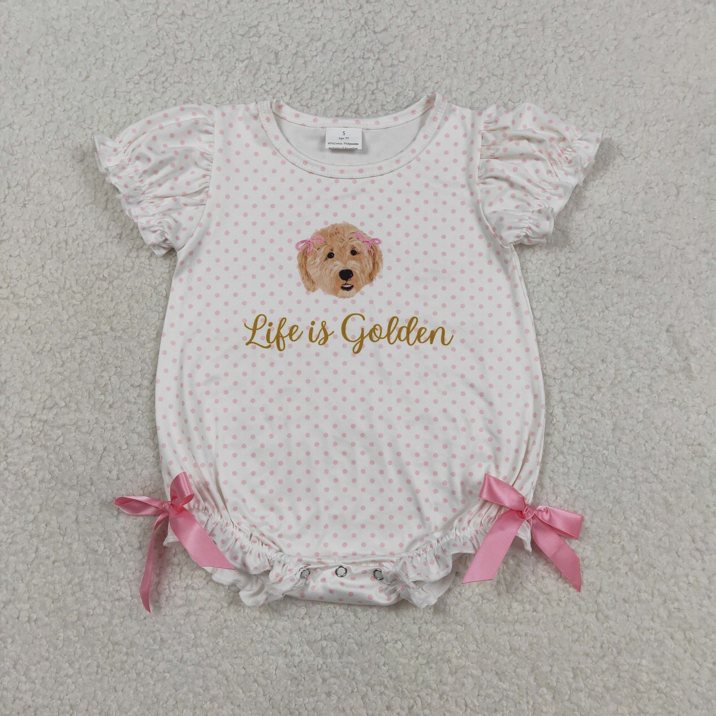 SR3779 Life Is Golden Dog Short Sleeve Girls Romper
