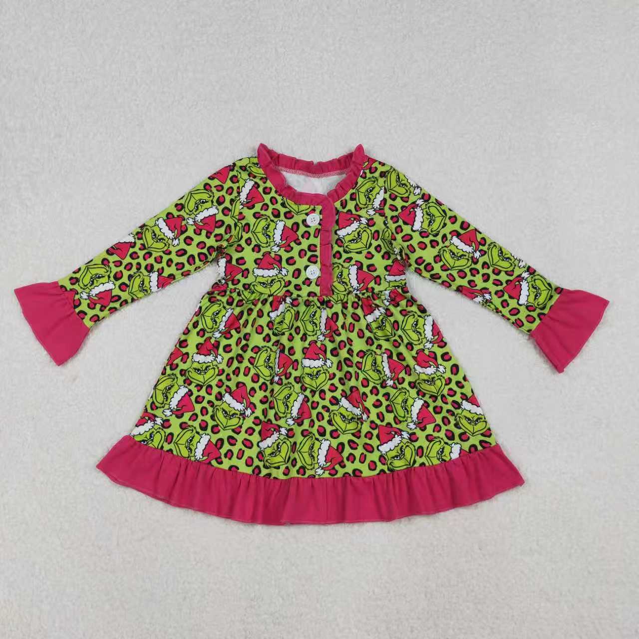 Christmas green face leopard dress/romper Sibling Clothes RTS sibling clothes