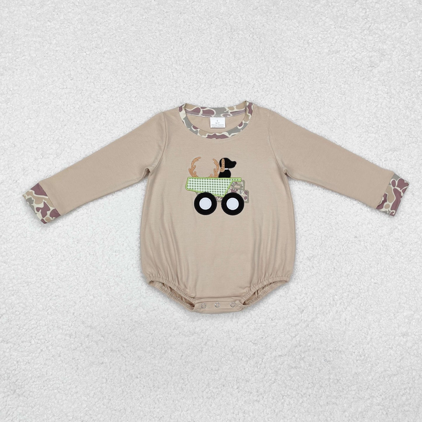 embroidery LR1825 hunting deer dog truck long sleeve boys romper