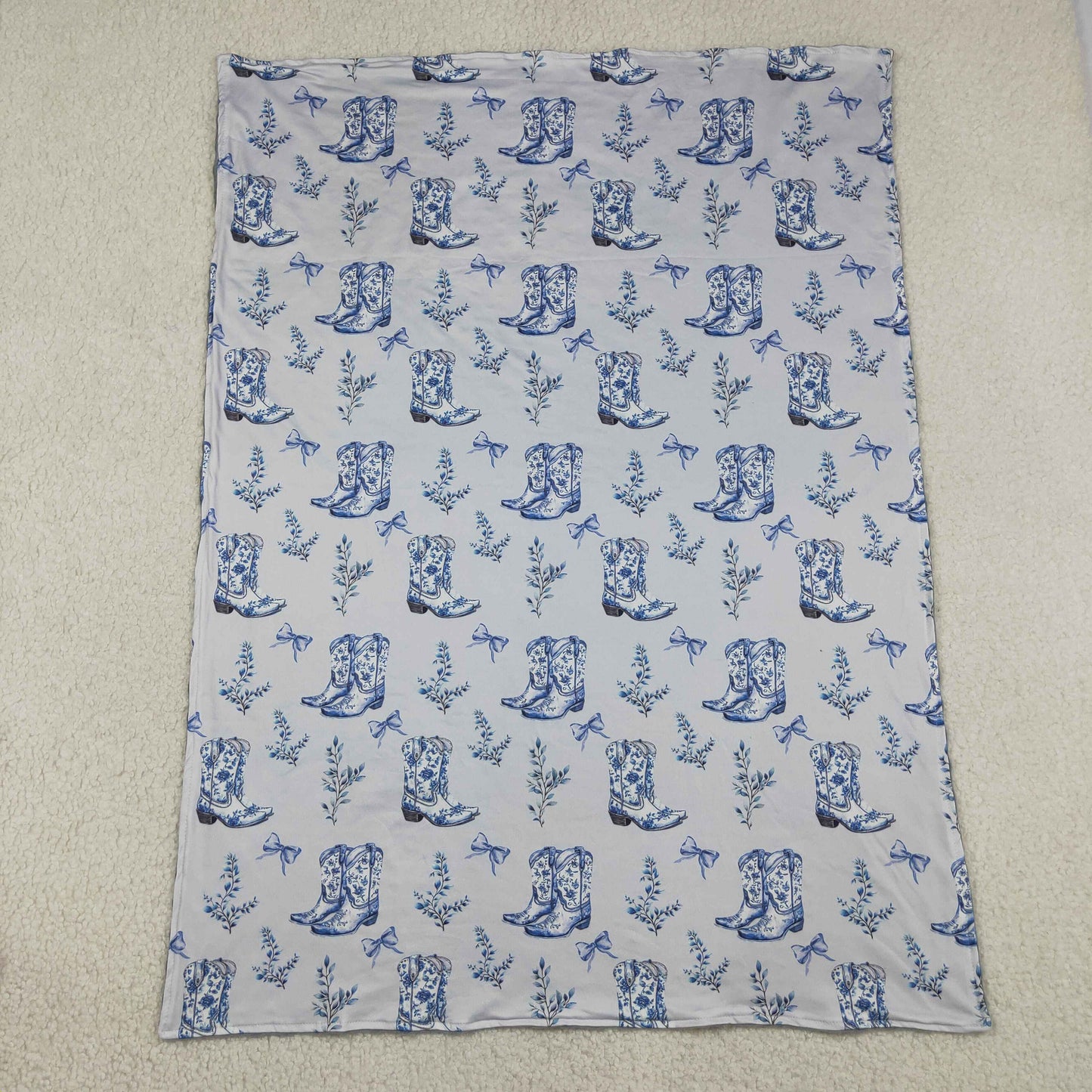 BL0229 Western boot bows blue baby blanket
