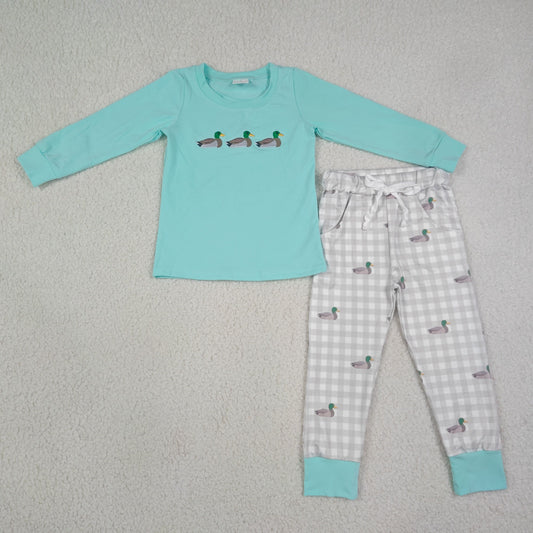 Embroidery BLP1424 Hunting Mallard Duck Long Sleeve Pants Boys Set