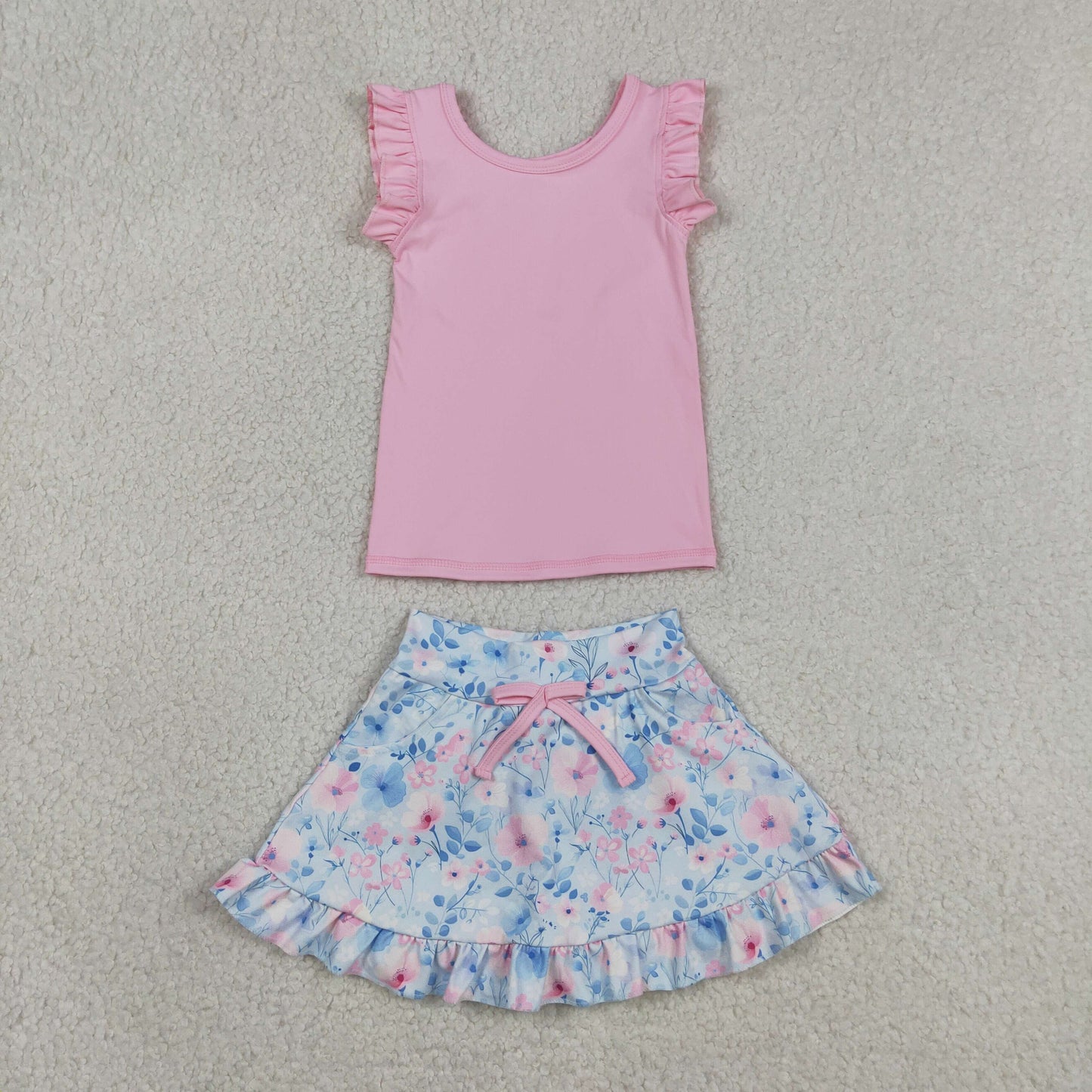 GSD3773 Yoga Pink Sleeveless Flowers Skorts Girls Set