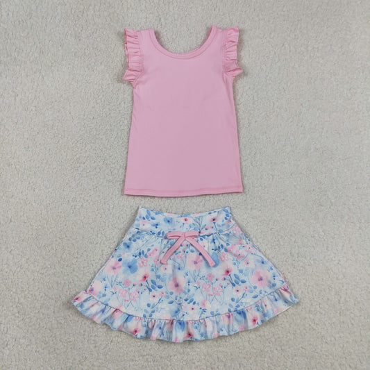 GSD3773 Yoga Pink Sleeveless Flowers Skorts Girls Set