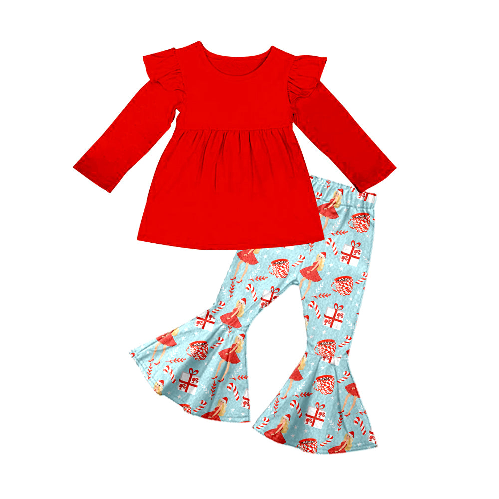 preorder GLP0807 BA Christmas red long sleeve cane candy pants girls set