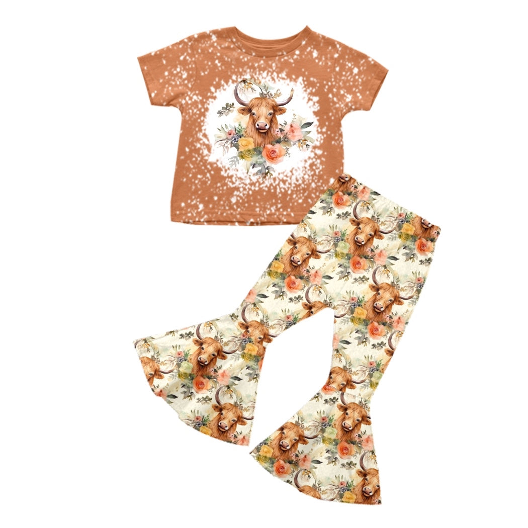 preorder GSPO0874 Highland cow flowers brown girls set