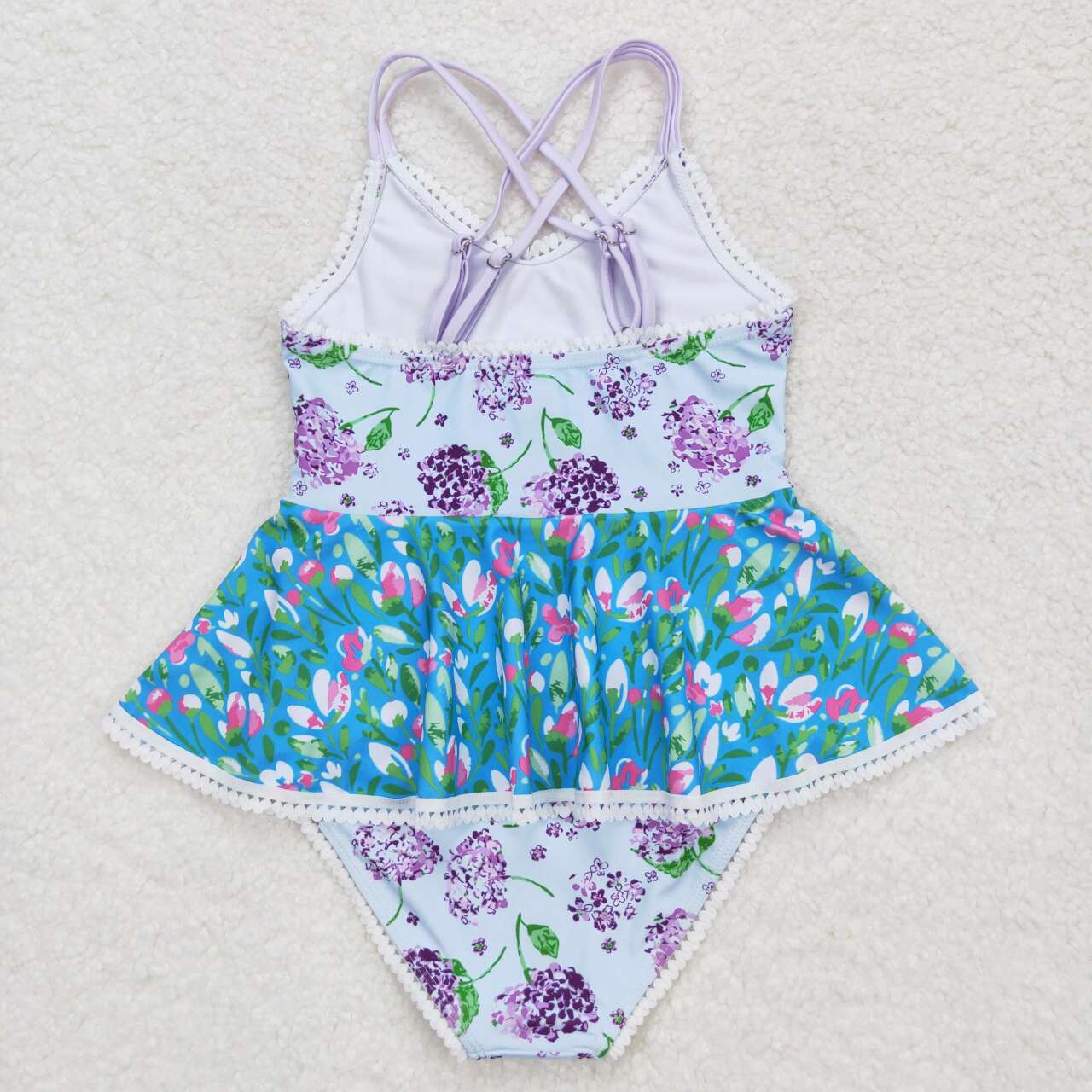 S0246  Purple flowers girls swimsuits