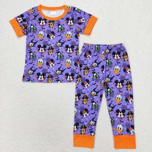 BSPO0434 Halloween cartoon animals purple short sleeve pants boys pajamas