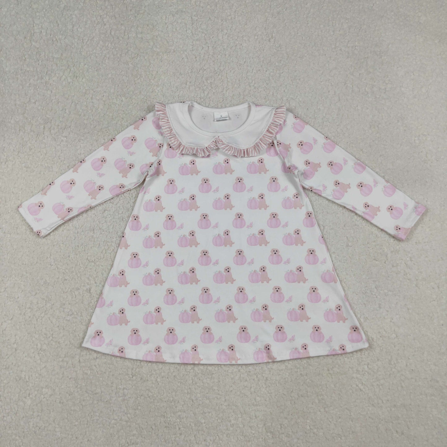 GLD1157 pink pumpkin dog long sleeve girls dress