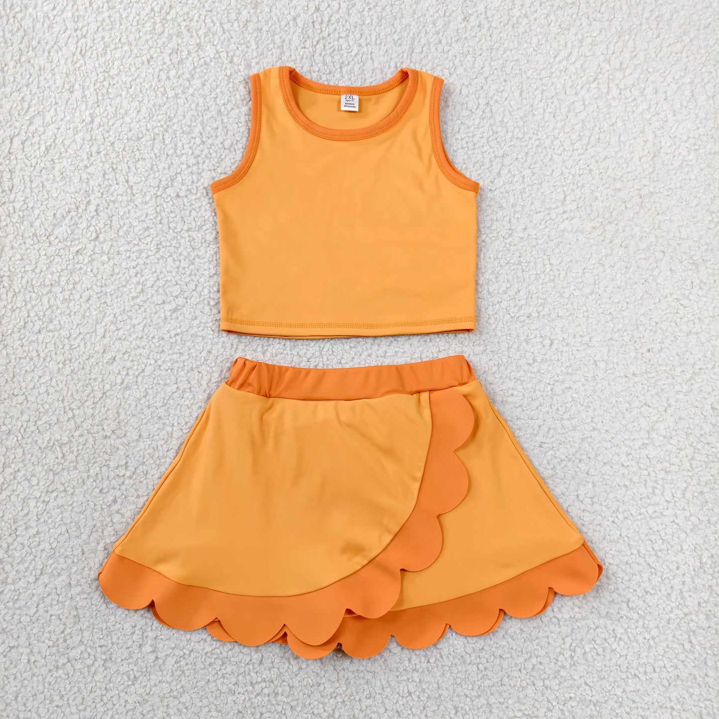 GSD4081 Yoga Cartoon Princess Orange Dot Sleeveless Skorts Girls Set