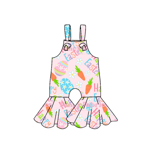 custom Easter carrot egg pink sleeveless girls jumpsuit
