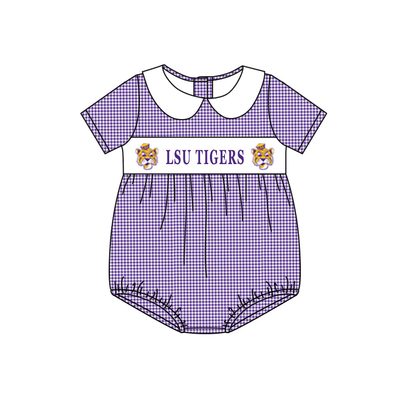 custom style football team tiger orange checkered short sleeve girls romper 2