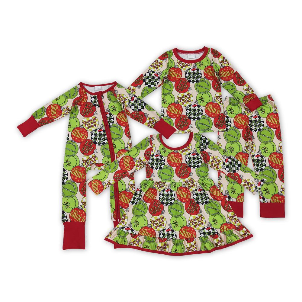 Christmas green face romper/dress/pajamas RTS sibling clothes