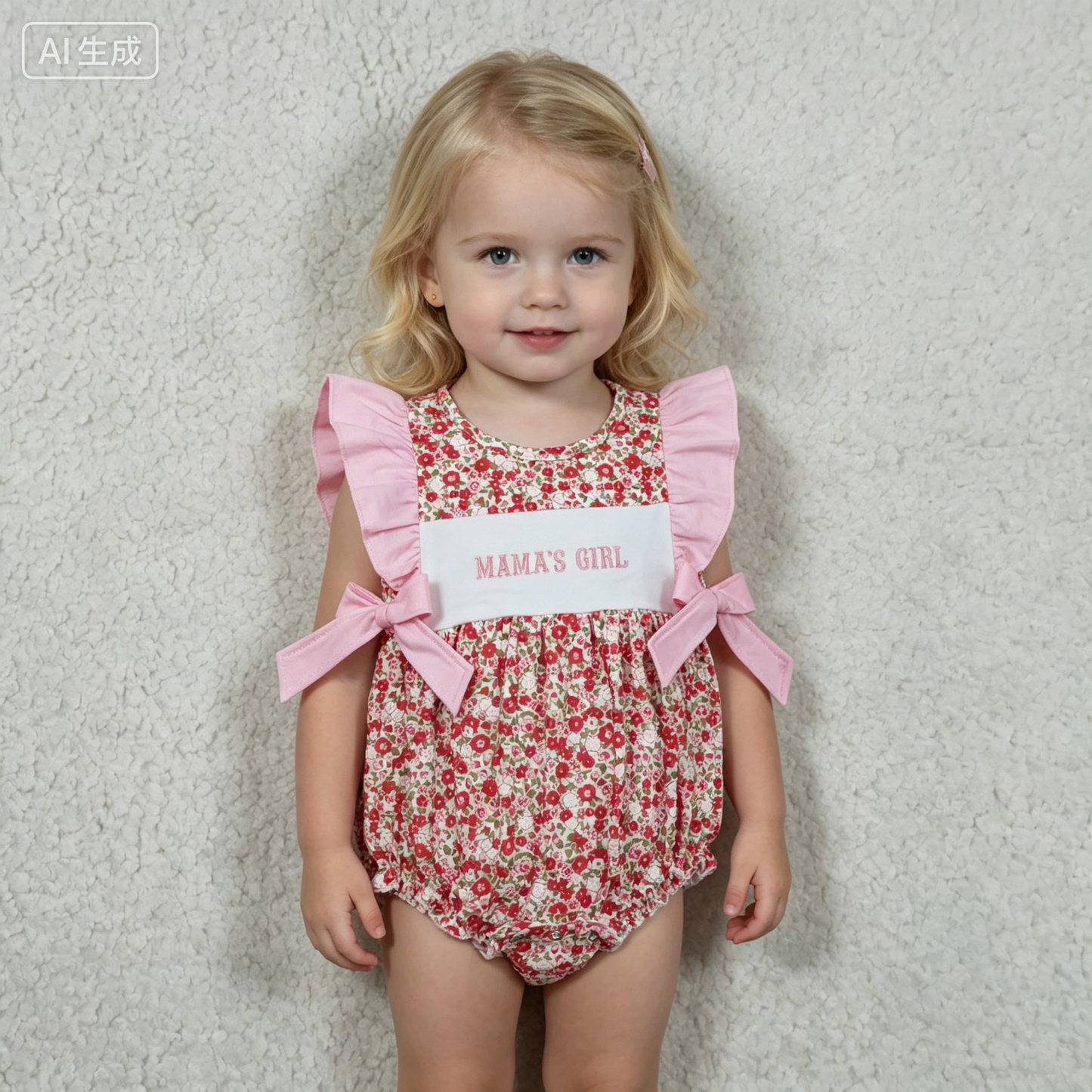 Embroidery SR3940 Daddy's Girl Pink Flowers Flutter Sleeve Girls Romper