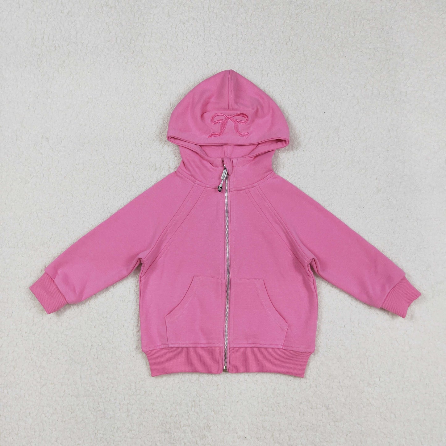 USA SHOP GT1200 embroidery bow hot pink long sleeve zipper pocket hoodie girls coat