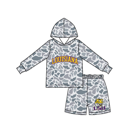 preorder BLS0045  LOUISIANA Team Camo Hoodie Long Sleeve Shorts Boys Set