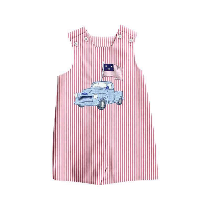 preorder July 4th truck red striped sleeveless kids romper