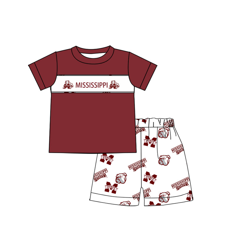 Cutom Moq 3 Football Team Mississippi Maroon Short Sleeve Shorts Boys Set