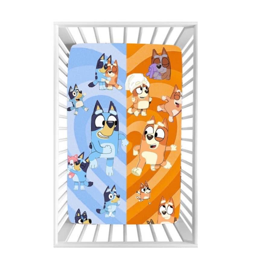 custom S cartoon blue dog pink bed sheet