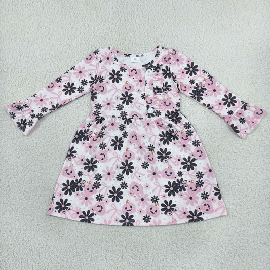 GLD1637 Halloween Pumpkin Long Sleeve Girls Dress