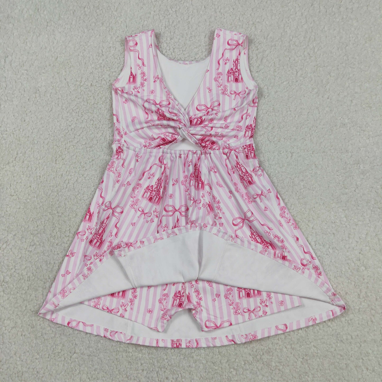 GSD3815 Yoga Pink Castle Bows Sleeveless Skorts Girls Dress