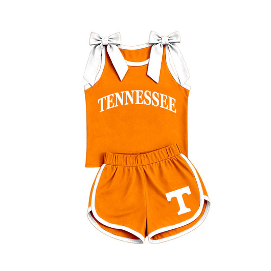 preorder GSSO3829 TENNESSEE Orange & White Bows Sleeveless Shorts Girls Set