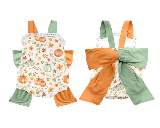 custom style Autumn pumpkin flowers with bow romper