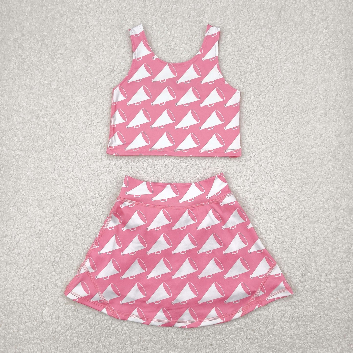 GSD1467 yoga football team cheerleading pink sleeveless skirt with shorts girls set